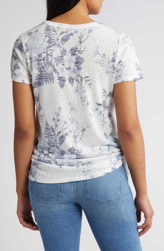 Shop Bobeau Side Tie T-shirt In Ivory/ Dk Denim Floral