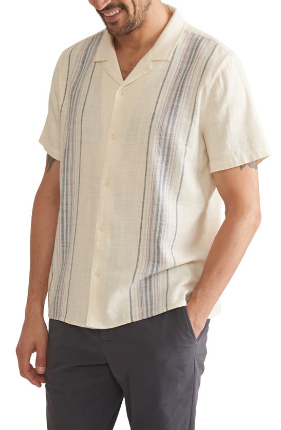 Shop Marine Layer Selvage Stripe Stretch Camp Shirt In Natural/ Lavender Stripe