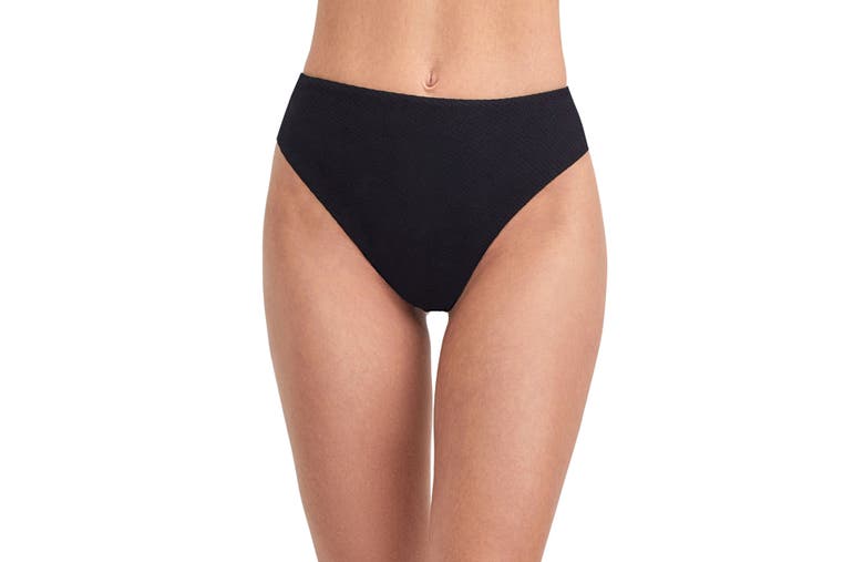 Au Naturel By Gottex Solid Textured High Leg High Waist Swim Bottom In Black