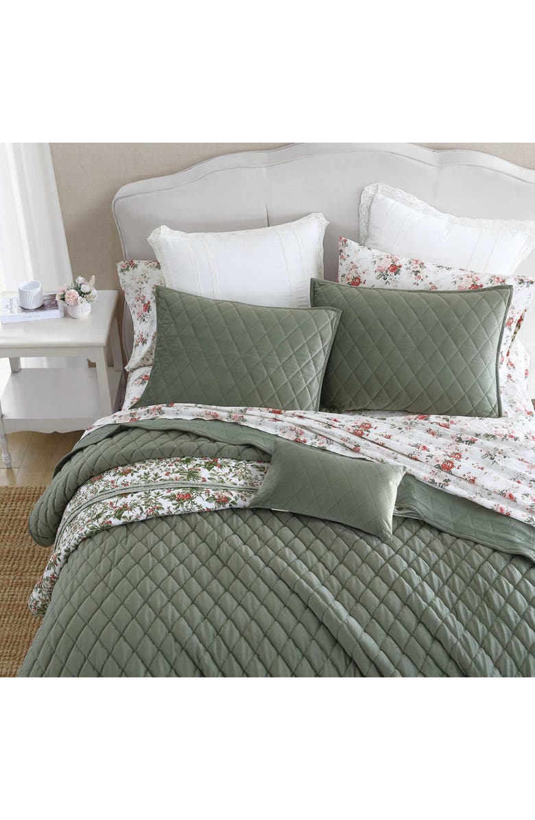 Laura Ashley Solid Diamond Quilt Set, Alternate, color, Dark Green