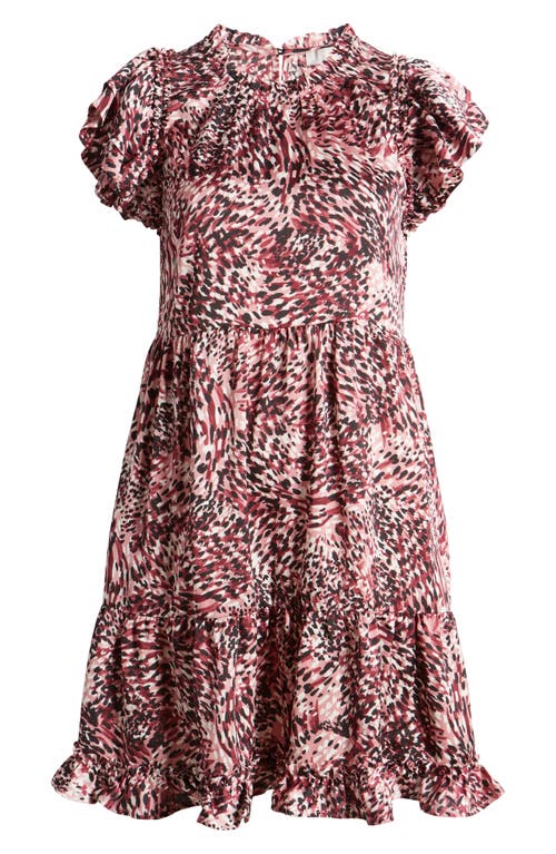 Shop Chelsea28 Printed Puff Sleeve Tiered Satin Minidress In Pink Animal