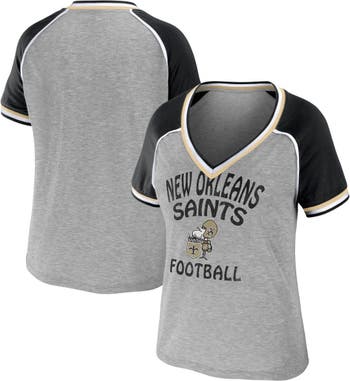WEAR by Erin Andrews Women's WEAR by Erin Andrews Heather Gray New Orleans  Saints Cropped Raglan Throwback V-Neck T-Shirt