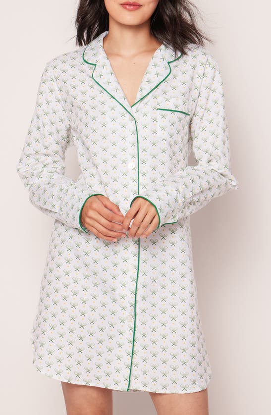 Shop Petite Plume Match Point Long Sleeve Nightshirt In Green