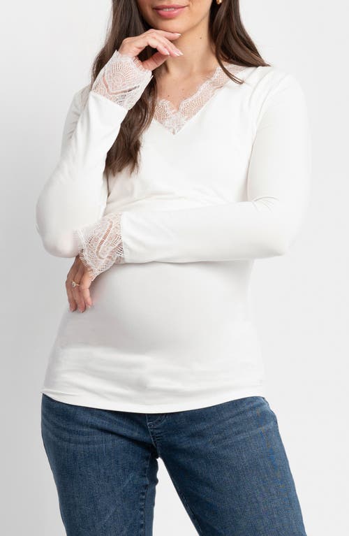 Shop Seraphine Lace Trim Maternity/nursing Top In Ecru