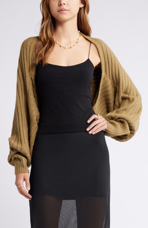 Open Edit Rib Bolero Sweater In Olive Brine