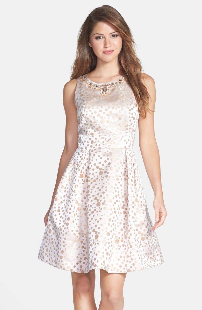 Eliza J Embellished Jacquard Fit & Flare Dress | Nordstrom