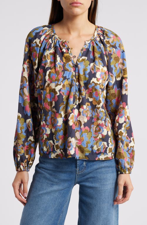 Shop Rails Indi Floral Balloon Sleeve Top In Navy Wildflower