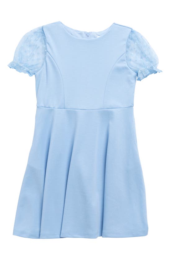 Us Angels Kids' Mesh Puff Sleeve Seamed Dress In Light Blue