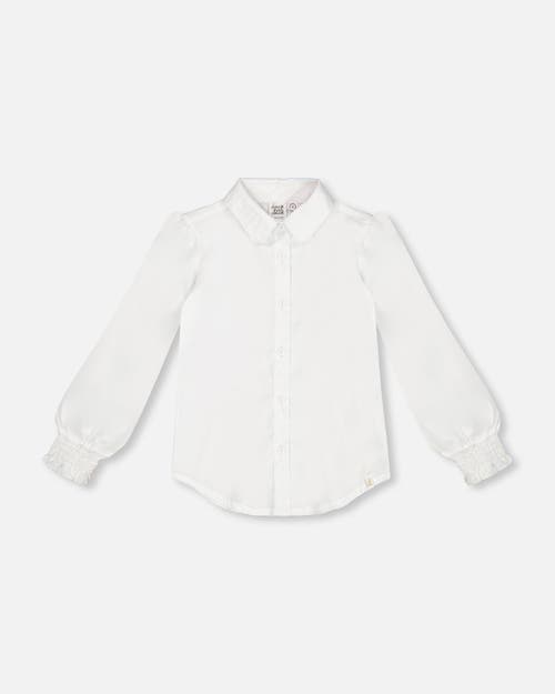 Shop Deux Par Deux Little Girl's Long Sleeve Button Front Shirt Off White