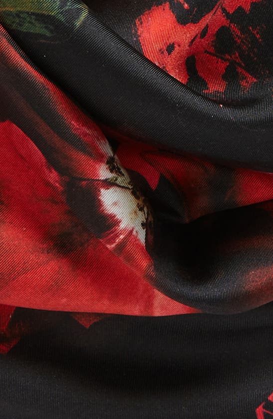 Shop Alexander Mcqueen Shadow Rose Silk Square Scarf In Black/ Red