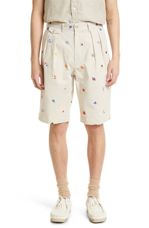 Embroidered Twill Bermuda Shorts in Cement