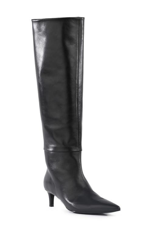 Seychelles Rose Pointed Toe Over the Knee Kitten Heel Boot in Black Leather 