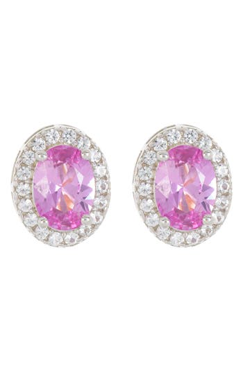 Shop Suzy Levian Sterling Silver Oval Sapphire Stud Earrings In Pink/gold