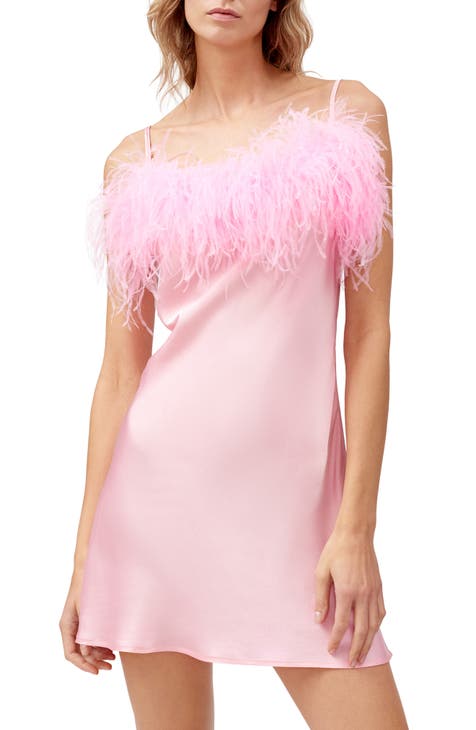 Boheme Feather Trim Satin Nightgown