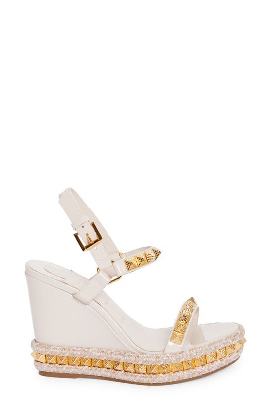 Shop Christian Louboutin Pyraclou Wedge Sandal In Leche