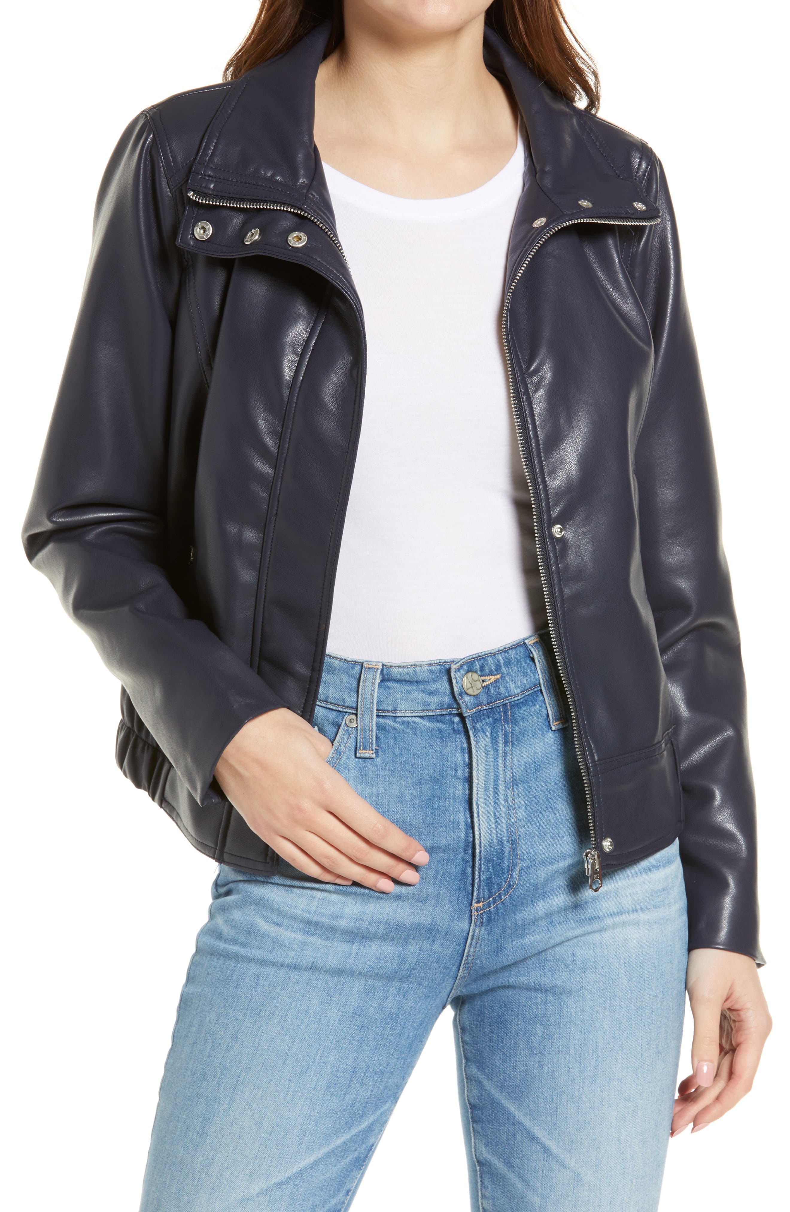 Womens Clothing Jackets Leather jackets French Connection Faux Leather Jacket in Black 