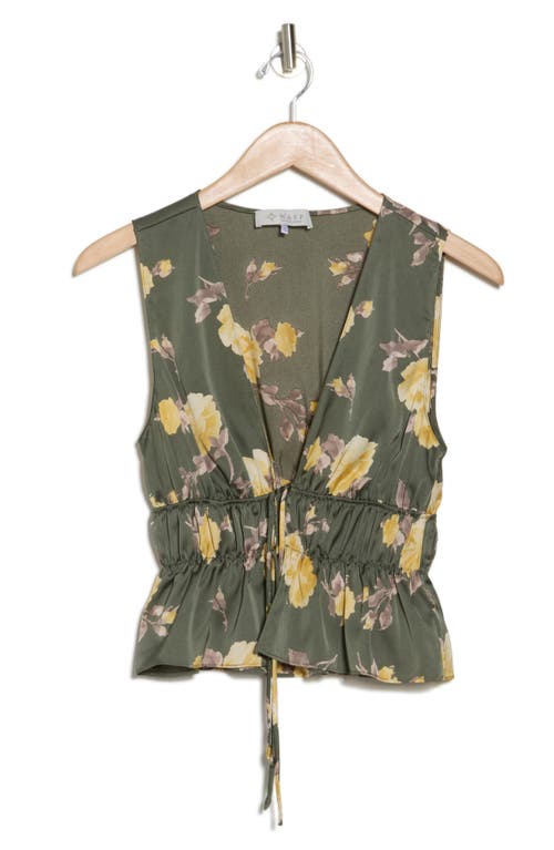 Shop Wayf Ruffle Tie Front Top In Sage Roses