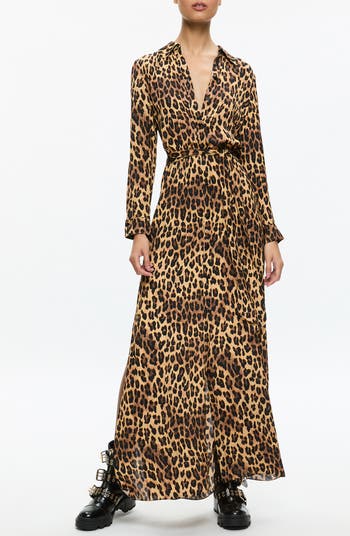 Alice Olivia Chassidy Leopard Print Long Sleeve Maxi Shirtdress Nordstrom