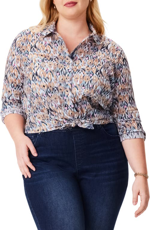 Up Beat Ikat Crinkle Button-Up Shirt in Blue Multi