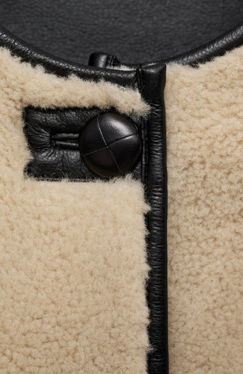 Shop Mango Contrast Faux Leather Trim Faux Fur Toggle Coat In Ecru