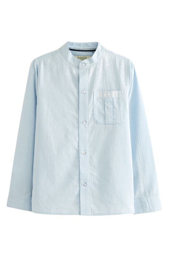 Shop Ted Baker London Kids' Band Collar Cotton Button-up Shirt In Blue