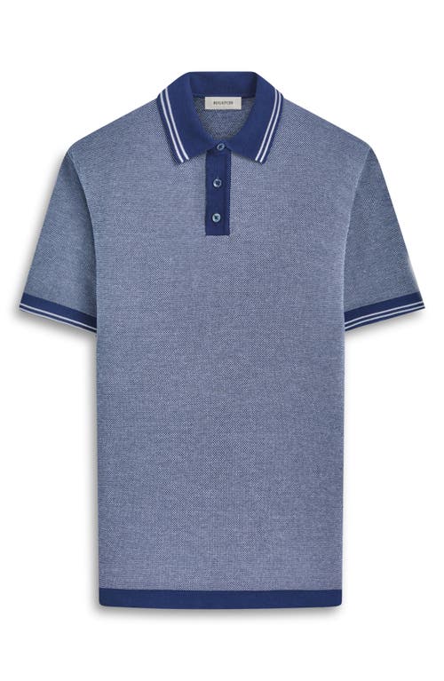 Shop Bugatchi Tipped Short Sleeve Cotton & Silk Polo Sweater In Navy