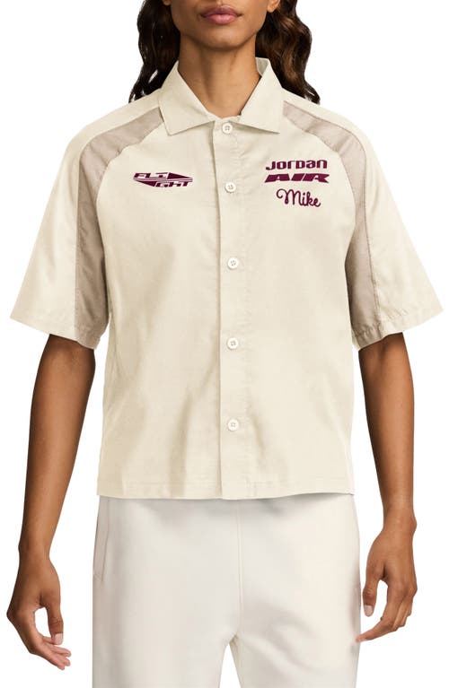 Jordan Embroidered Short Sleeve Workwear Button-Up Shirt in Sail/Legend Light Brown 