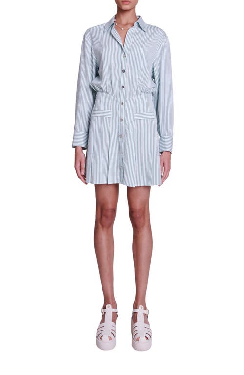 maje Raudrine Pinstripe Long Sleeve Shirtdress White Green at Nordstrom,