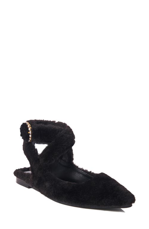 Free People Parisa Faux Shearling Ankle Strap Flat In Black Shearling
