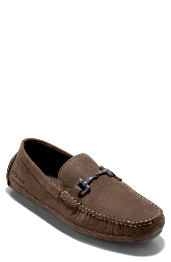 Shop Cole Haan Wyatt Leather Bit Driver Loafer In Chocolate Truffle Nubuck