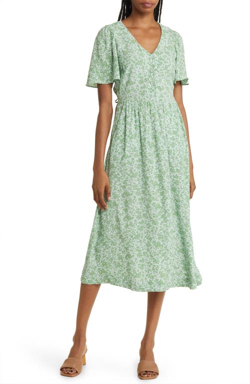 & Other Stories Floral Print Flutter Sleeve Midi Dress in Green Flower Chayna Aop