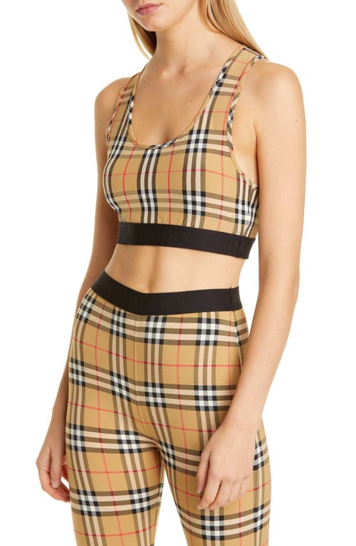 burberry Dalby Vintage Check Sports Bra in Antique Yellow Chk