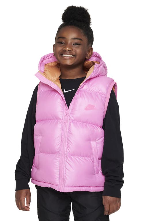 Shop Nike Kids' Water Repellent Therma-fit Hooded Puffer Vest In Playful Pink/brown/pinksicle