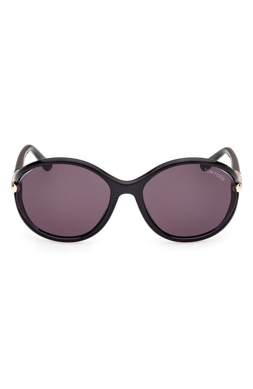 TOM FORD Melody 59mm Round Sunglasses in Shiny Black /Smoke at Nordstrom