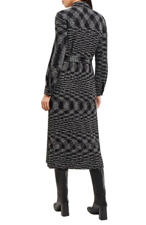 Shop Misook Long Sleeve Belted Tweed Knit Shirtdress In Blk/nivory