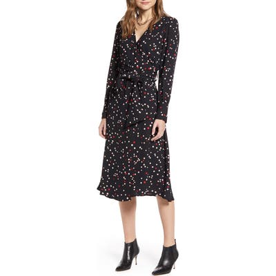 Halogen Long Sleeve Wrap Midi Dress, Black