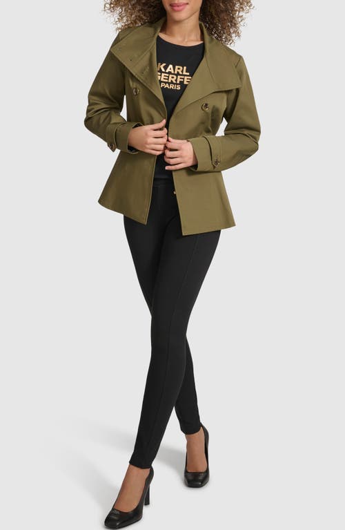 Shop Karl Lagerfeld Paris Double Breasted Peplum Trench Jacket In Olive