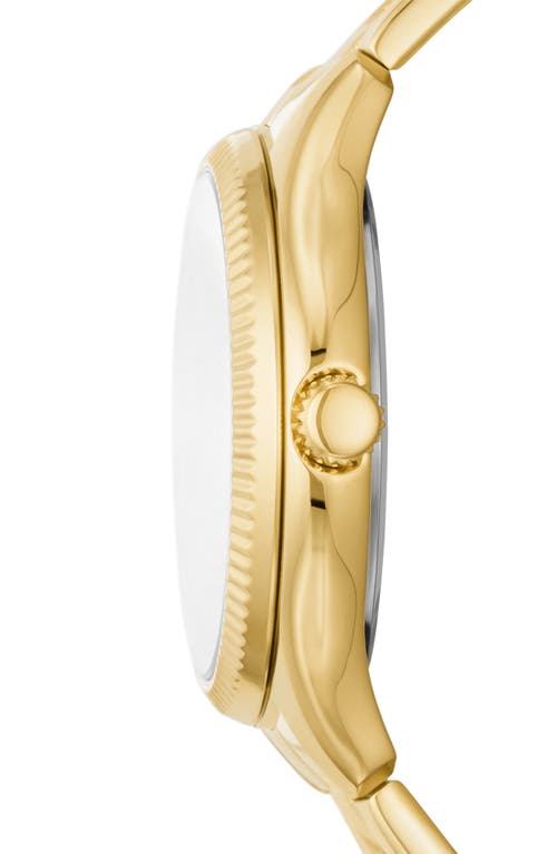 Shop Fossil Rye Multifunction Three-hand Quartz Bracelet Watch, 36mm In Gold/black