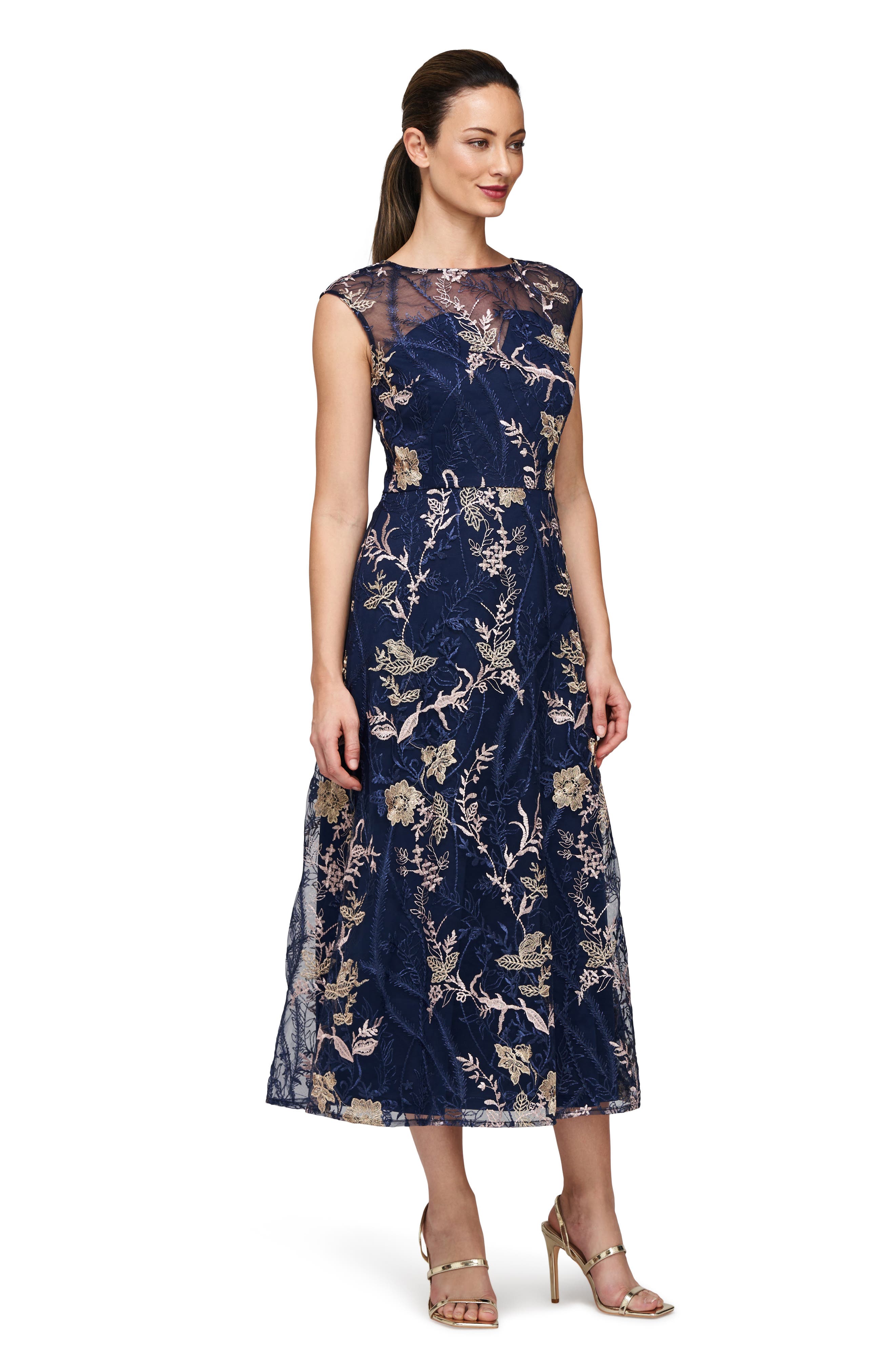 JS Collections Brynn Floral Embroidered Mesh Dress | Nordstrom