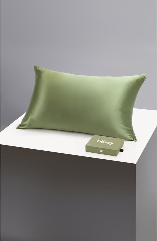 Blissy Mulberry Silk Pillowcase In Olive