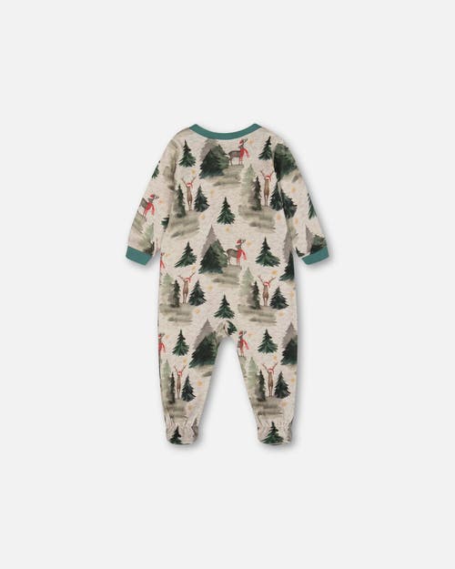 Shop Deux Par Deux Baby Boy's Organic Cotton One Piece Pajama Gray Mix Printed Reindeer In Printed Christmas Deer