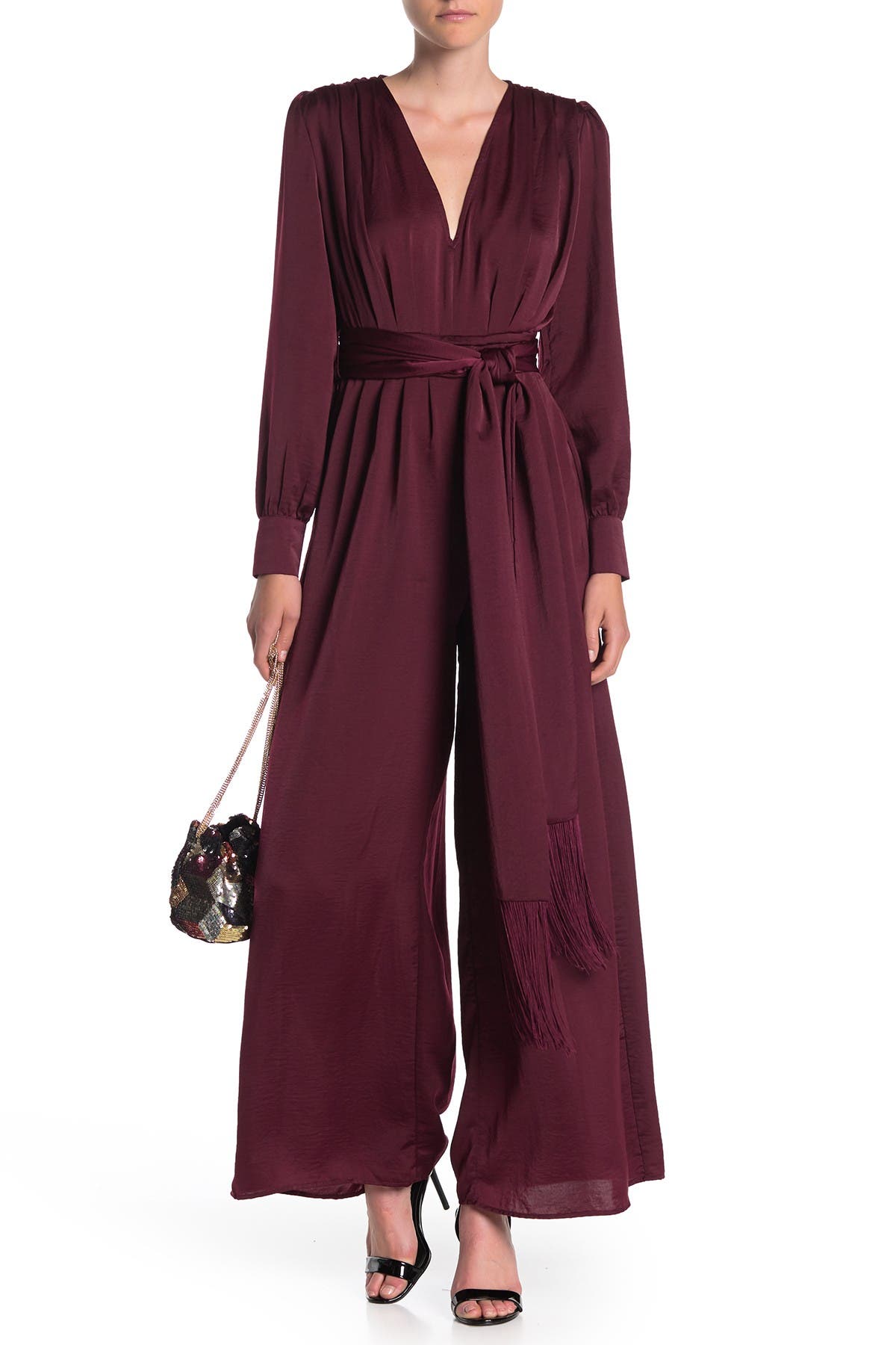 pleated jumpsuit dress with belt