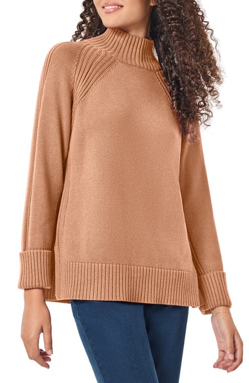 Shop Jones New York Mock Neck Cotton Blend Sweater In Caramel