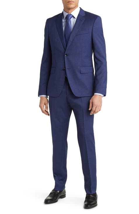 Navy Blue Men Business Suit Striped 2Pcs Double Breasted Blazer Work Wear  Jacket