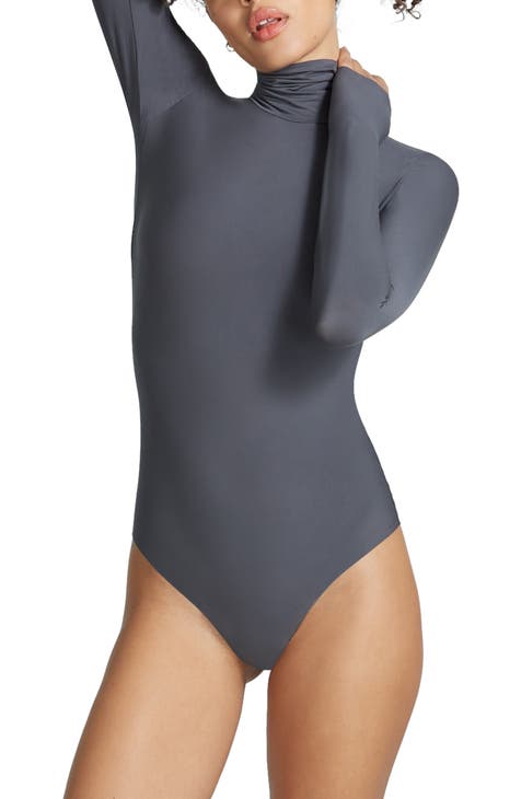 GEMBERA Women's Deep V Neck Long Sleeve Bodysuit Ribbed Knit Bodycon Thong  Bodysut Tops(Black S) - ShopStyle