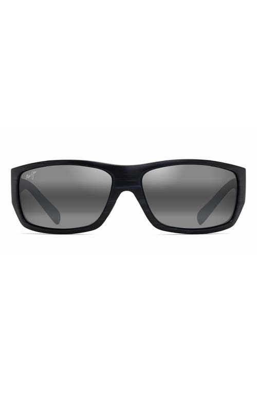 Maui Jim Wassup 60.5mm Polarized Sport Sunglasses in Matte Black Wood Grain/Grey