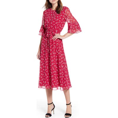 Anne Klein Tie Waist Ruffle Sleeve Dress, Red