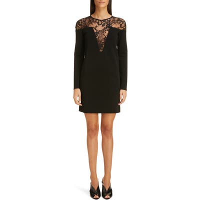 Givenchy Illusion Lace Neck Long Sleeve Dress, Black