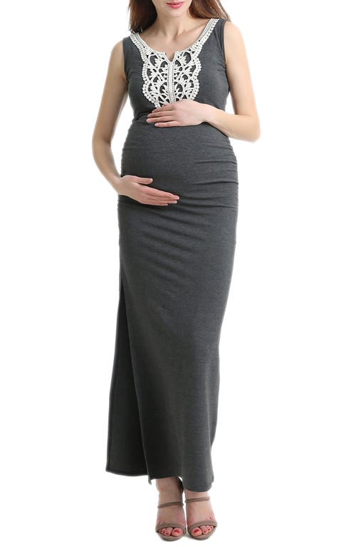 Kimi and Kai Bethany Crochet Trim Maternity Maxi Dress Dark Heather Grey at Nordstrom,