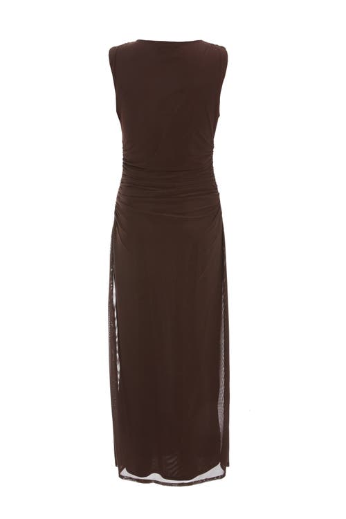 Shop Quiz Mesh Ruched Bodycon Maxi Dress In Brown